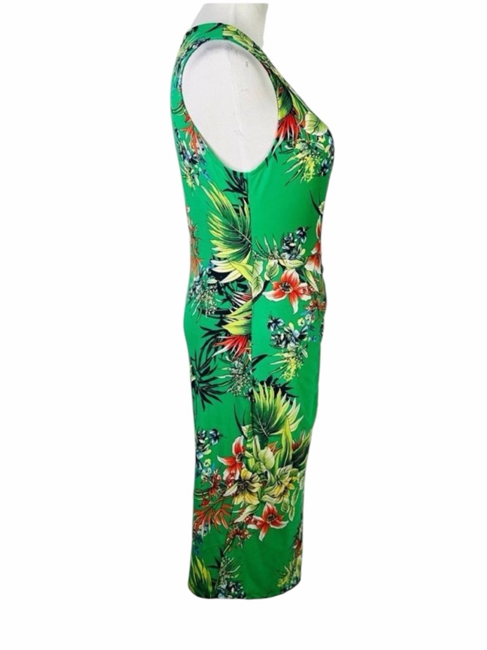 Forever 21 Green Tropical Floral Print Mock Wrap Dress - Size XL - Picture 6 of 15
